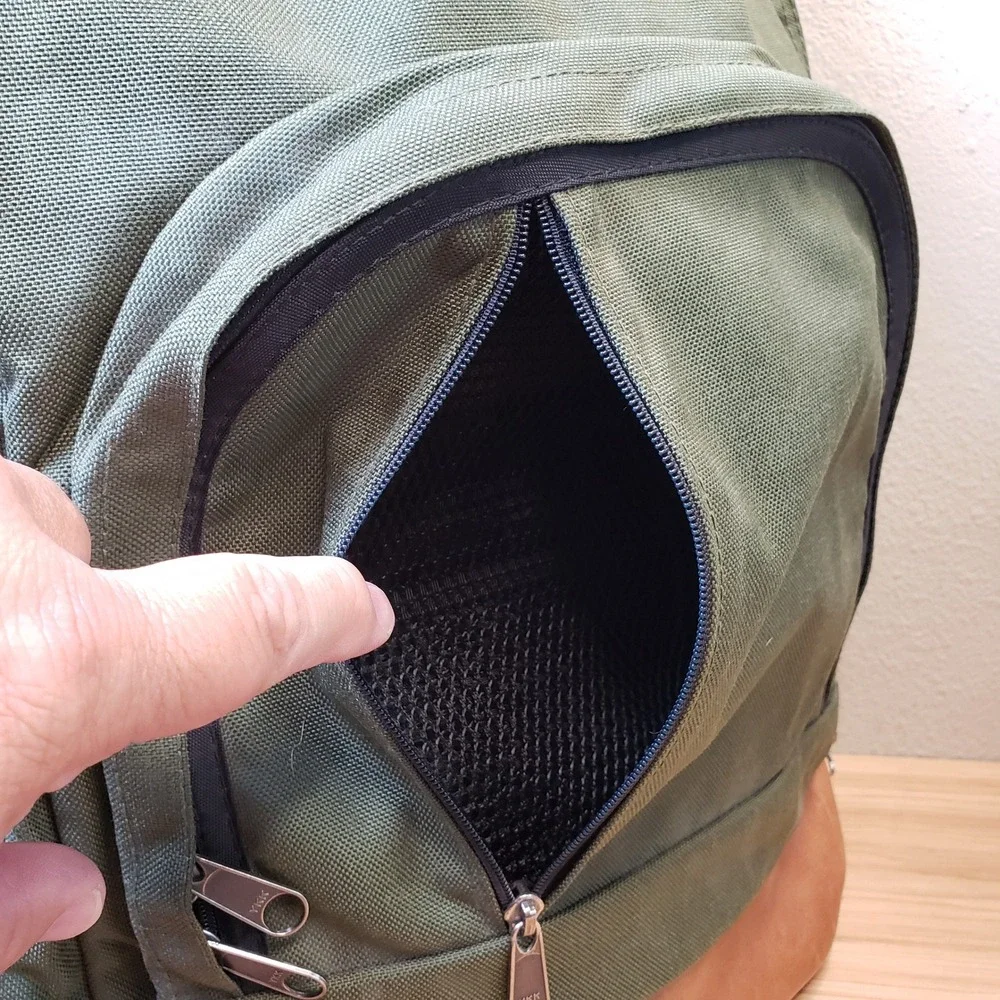 West Ridge Designs Leather Bottom Backpack Olive Green Canvas Granola Gorpcore